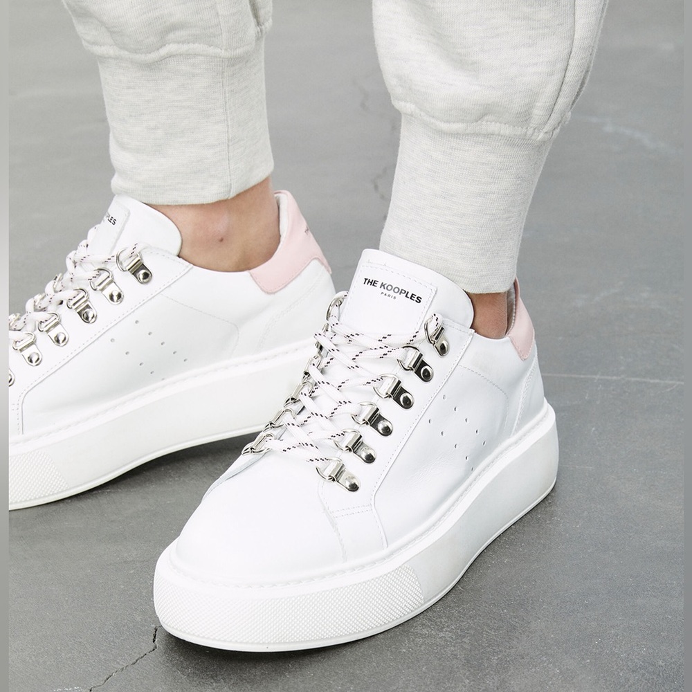 NWT The Kooples White Leather Sneakers with Pink, Size 9 (The Kooples size 40)